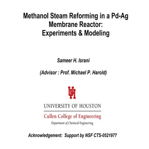 Methanol Steam Reforming in Pd-Ag Membrane Reactor for High Purity Hydrogen G...