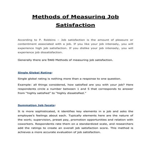 Method of measuring Job satisfaction
