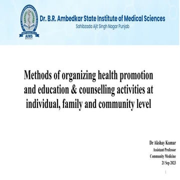 Method of organizing health promotion and education and counselling activitie...