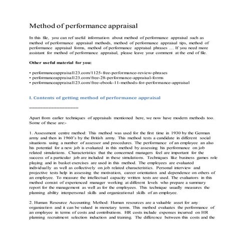 Method of performance appraisal