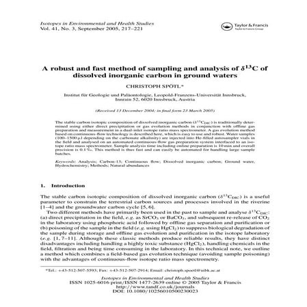 Method of sampling and analysis of 13 c dic in groundwaters