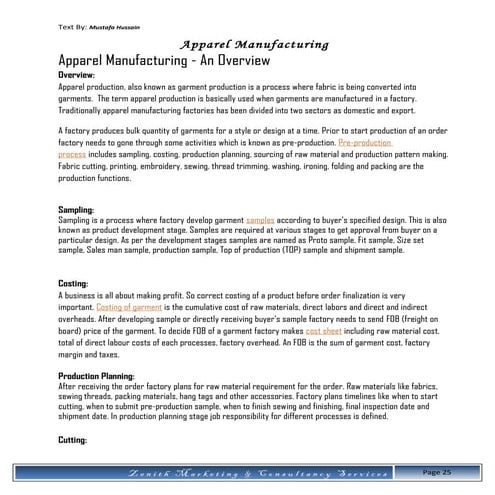 Apparel Manufacturing Methodology