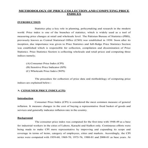 Methodology of price collection and computing price in Pakistan