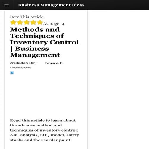 Methods and techniques of inventory control | business management
