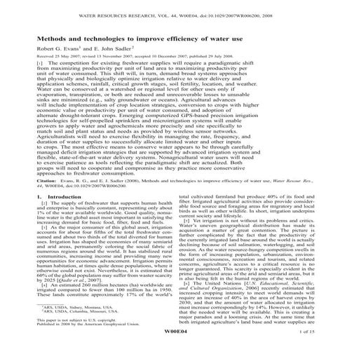 Methods and technologies to improve efficiency of water use