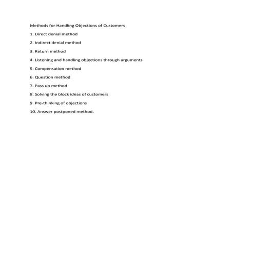 Methods for handling objections of customers | DOCX