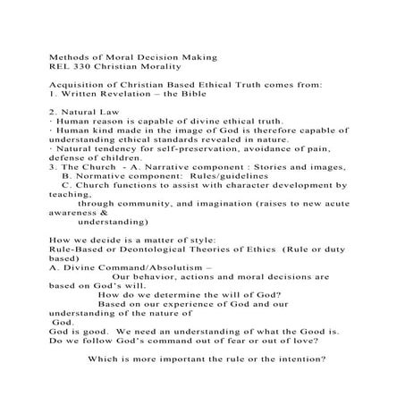 Methods of Moral Decision Making       REL 330 Christian Moralit.docx