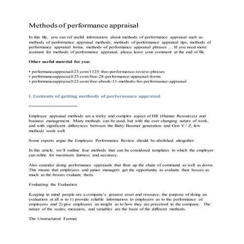 Methods of performance appraisal
