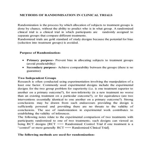 Methods of randomisation in clinical trials
