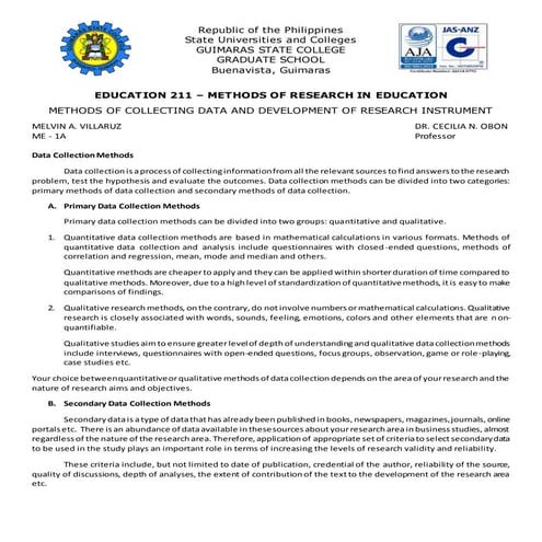 Methods of research report