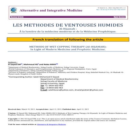 Les méthodes ventouses humides   french translation 2013 - 2017 - dr el sayed