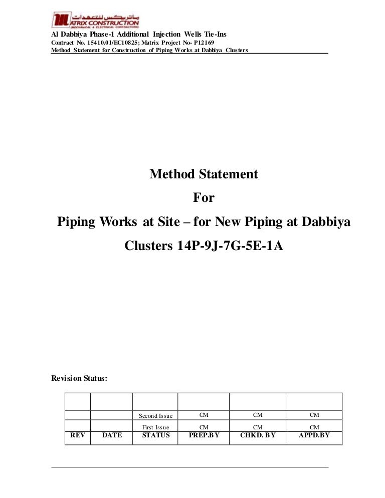 Method statement piping works