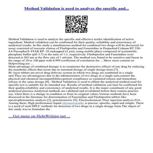 Method Validation Is Used To Analyze The Specific And...