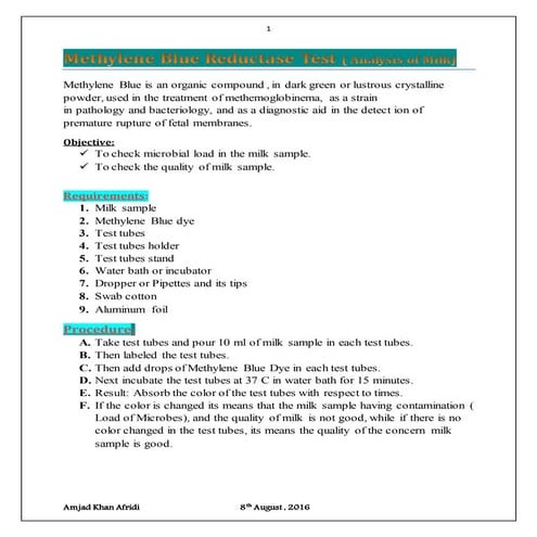 Methylene blue reductase test