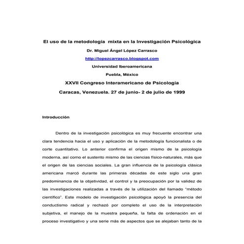 El uso de la metodología mixta en la investigación psicológica