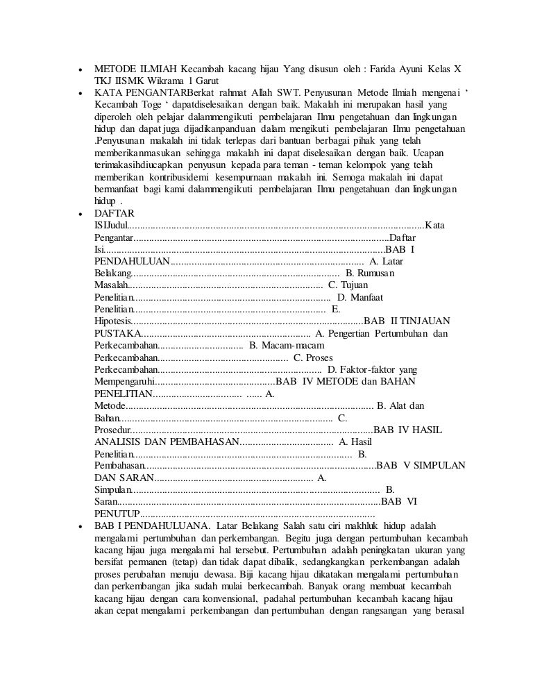 Metode Ilmiah Kecambah Kacang Hijau Yang Disusun Oleh