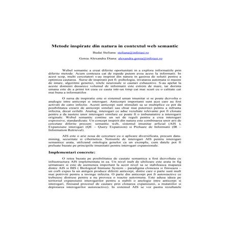 Metode Inspirate Din Natura In Contextul Web Semantic Budai Steliana ...