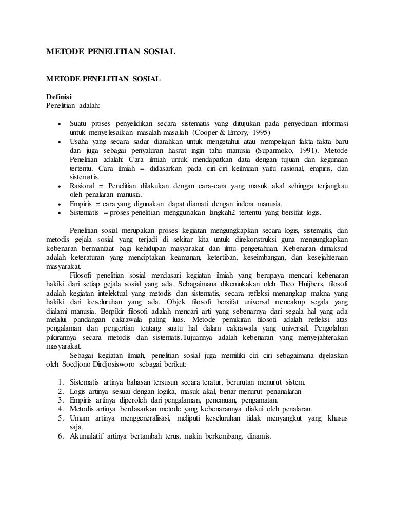 Metode Penelitian Sosial Metode Penelitian Sosial