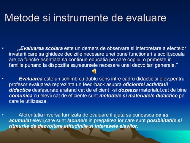 Metode si instrumente de evaluare