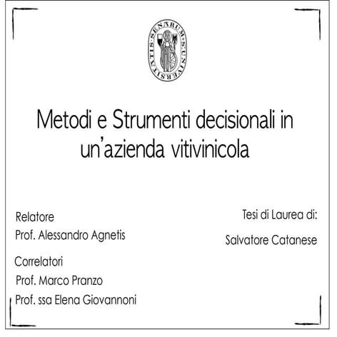 Metodi e strumenti decisionali in un'azienda vitivinicola