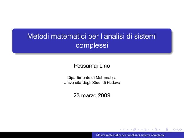 Metodi matematici per l’analisi di sistemi complessi