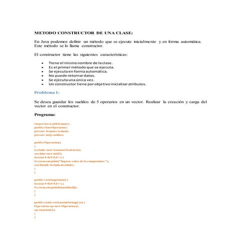 Metodo constructor de una clase JAVA