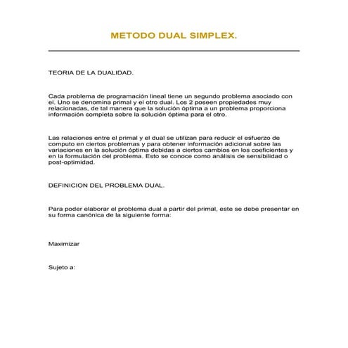 Metodo dual simplex | DOCX