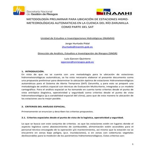 Metodología preliminar para ubicación de estaciones hidrometeorológicas
