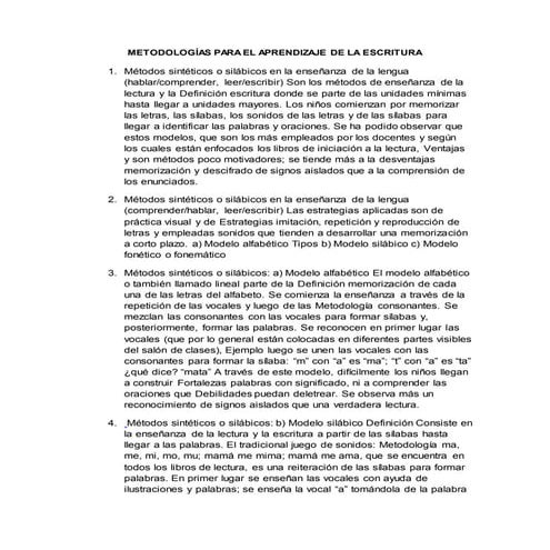 Métodos de enseñanza de los procesos de lectura y escritura | PPTX