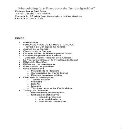 Metodología y proyecto de investigación