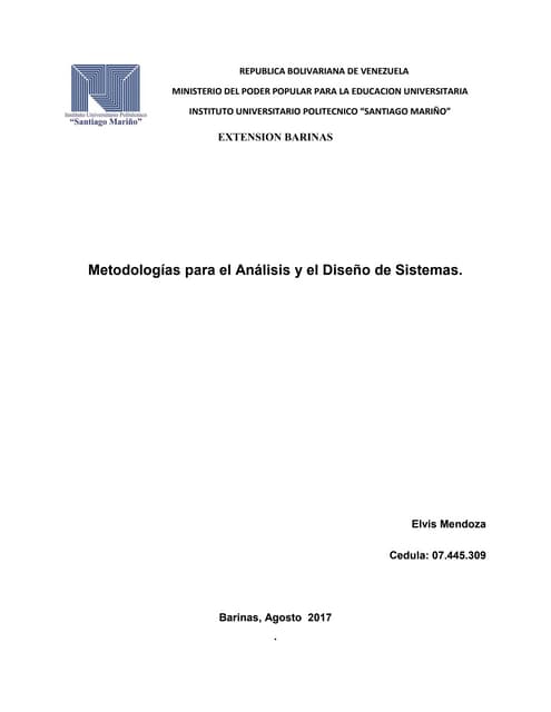 Metodologias de Analisis y Diseno de Sistemas