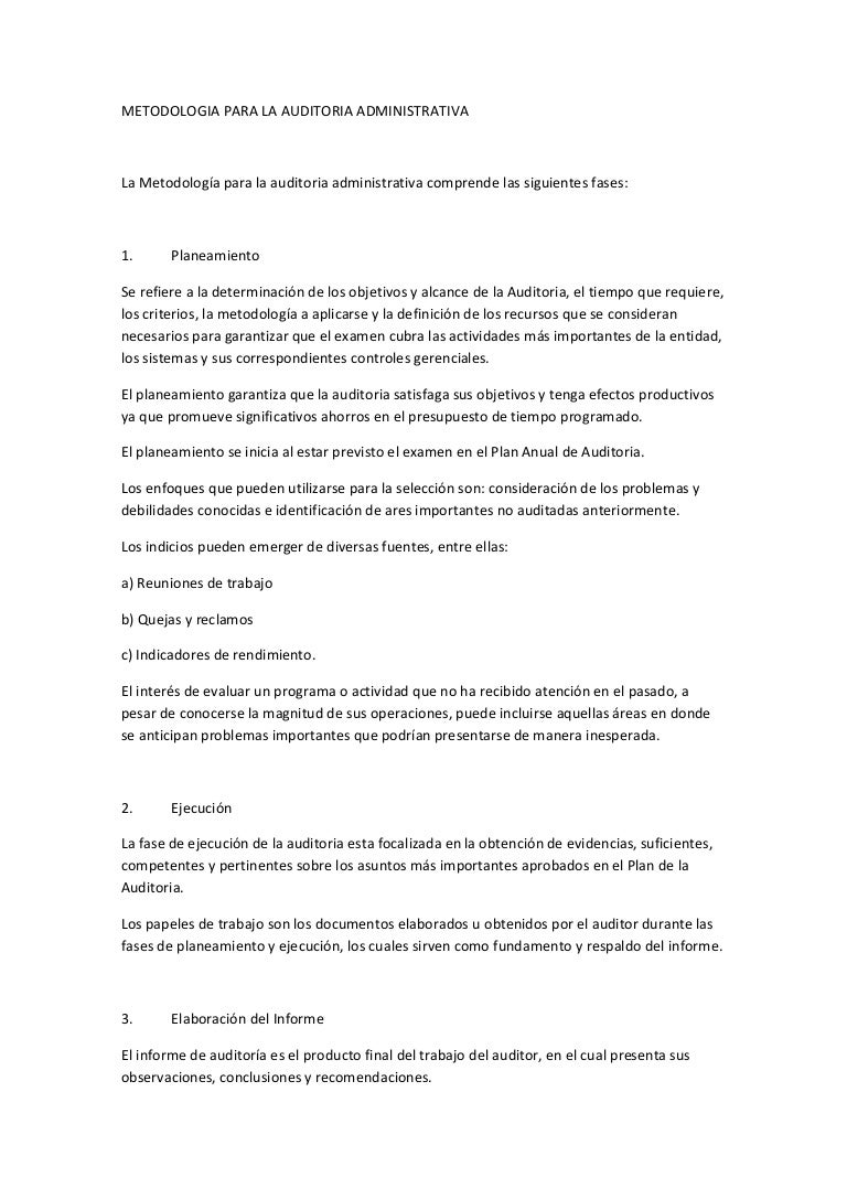 Metodologia para la auditoria administrativa