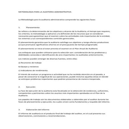 Metodologia para la auditoria administrativa