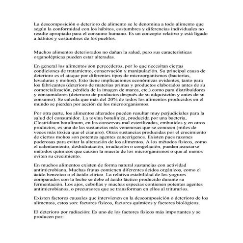 Principales Causas De Deterioro De Los Alimentos | PPT