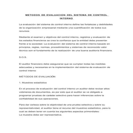 Metodos de evaluacion del sistema de control interno | DOC