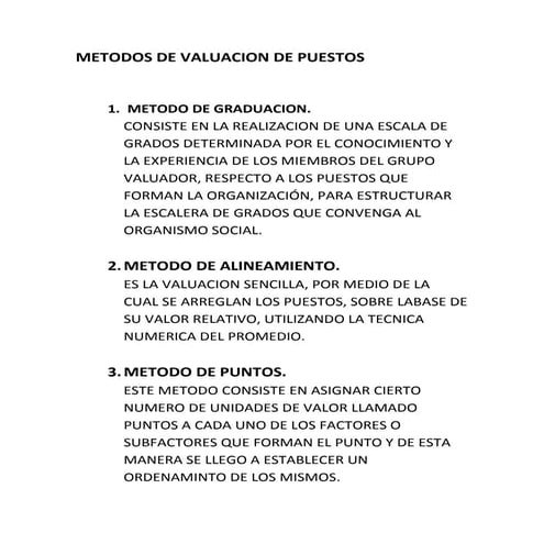 Metodos de valuacion de puestos