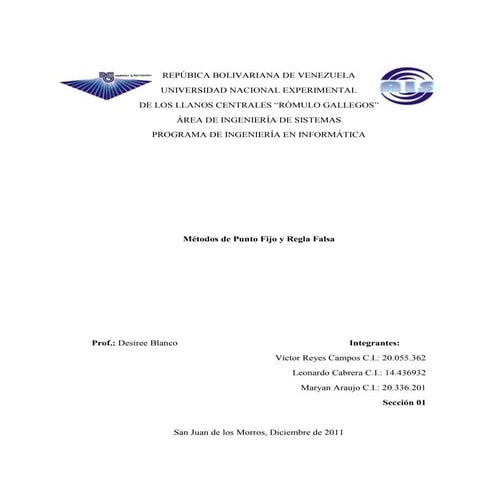 Métodos de Punto Fijo y Regla Falsa