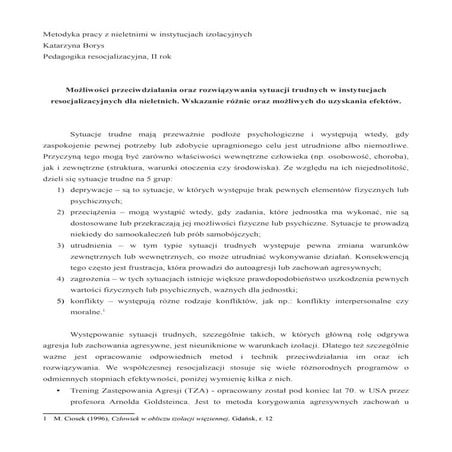 Metodyka pracy z nieletnimi w instytucjach izolacyjnych