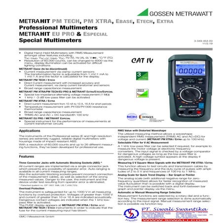 Data Teknis Gossen Metrawatt Multimeter METRAHIT : PM TECH, PM XTRA, EBASE, E...