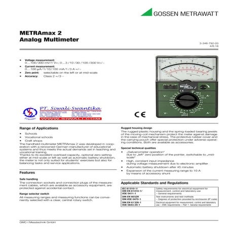 Data Teknis Gossen Metrawatt Analog Multimeter : METRAmax 2 | PDF