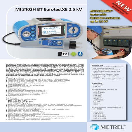 Datasheet Metrel MI 3102H BT. Hubungi PT. Siwali Swantika 021-45850618