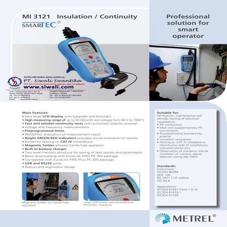 Datasheet Metrel MI 3121. Hubungi PT. Siwali Swantika 021-45850618