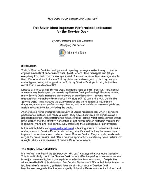 Metric Nets Seven Most Important Kp Is For The Service Desk  V4