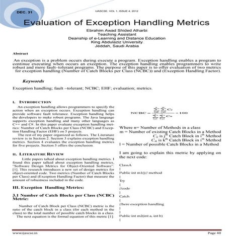 Evaluation of Exception Handling Metrics