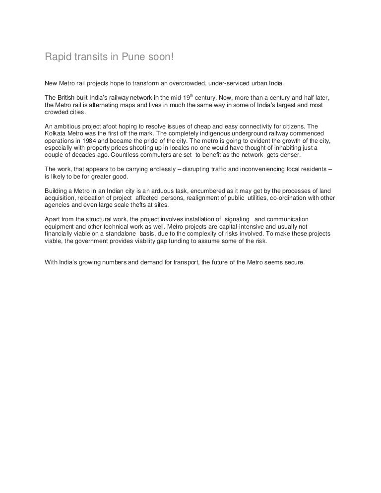 Rapid transits in Pune soon!