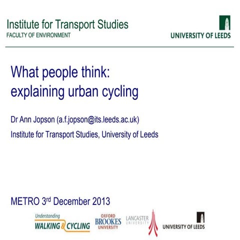 What people think: explaining urban cycling