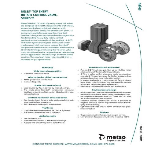 Metso Neles T5 Series Top Entry Rotary Ball Valves