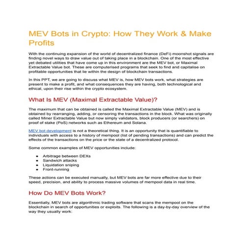 Mev Bots In Crypto How They Work Make Profits Pdf