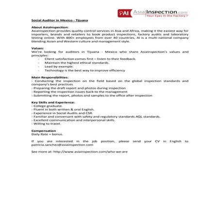 Mexico - Tijuana - Social Auditor | PDF