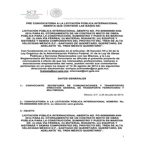 Mexico City Queretaro TAV 2014